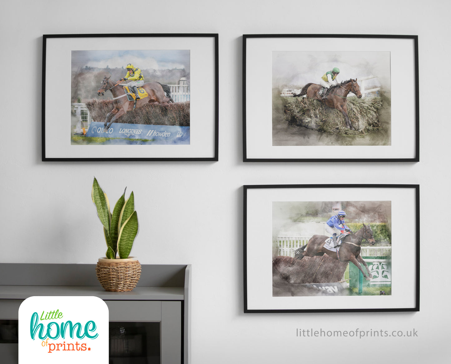 3 Pack Of Horse Racing Prints - Digital Watercolour Art Offer