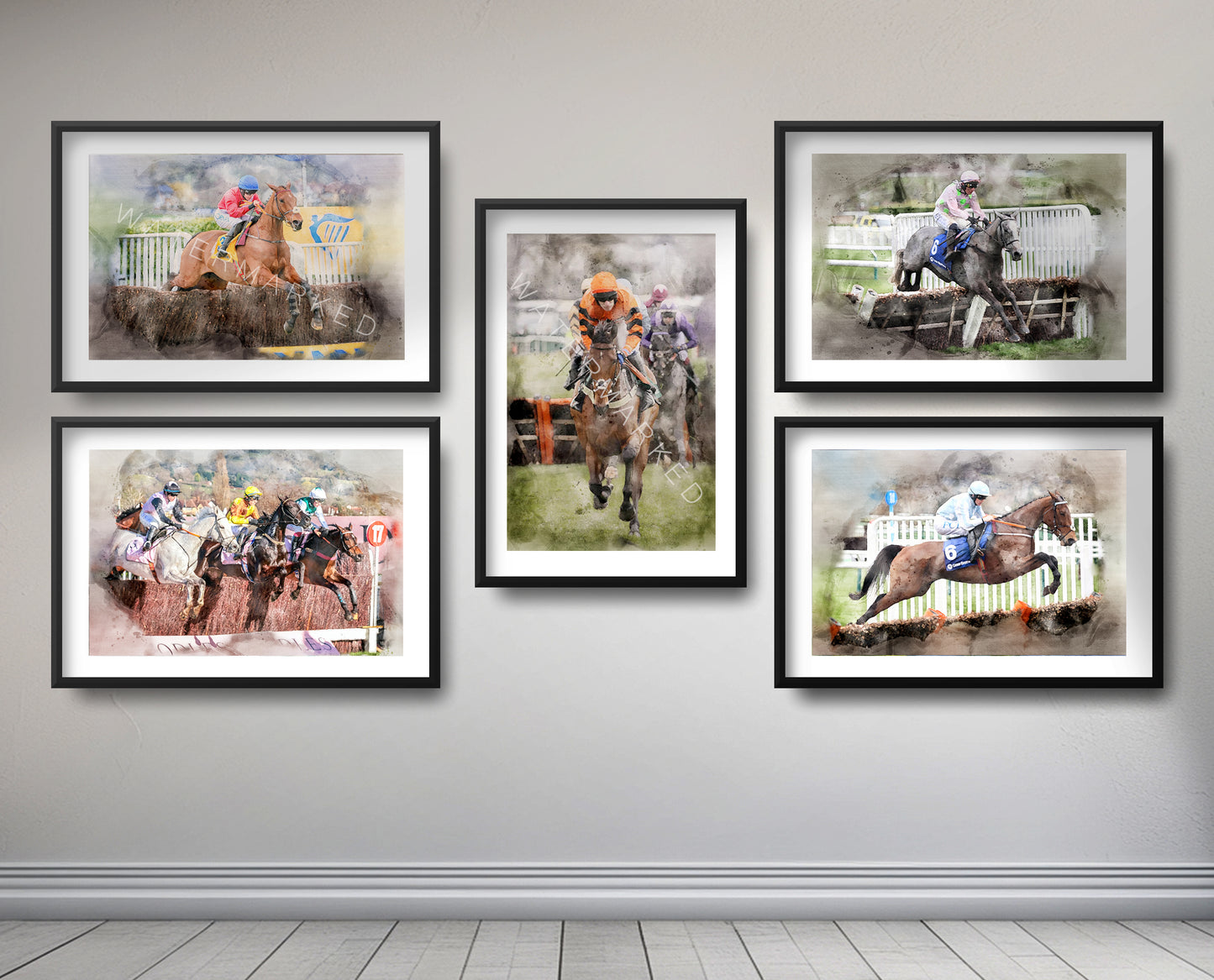 5 Pack Of Horse Racing Prints - Digital Watercolour Art Special Offer