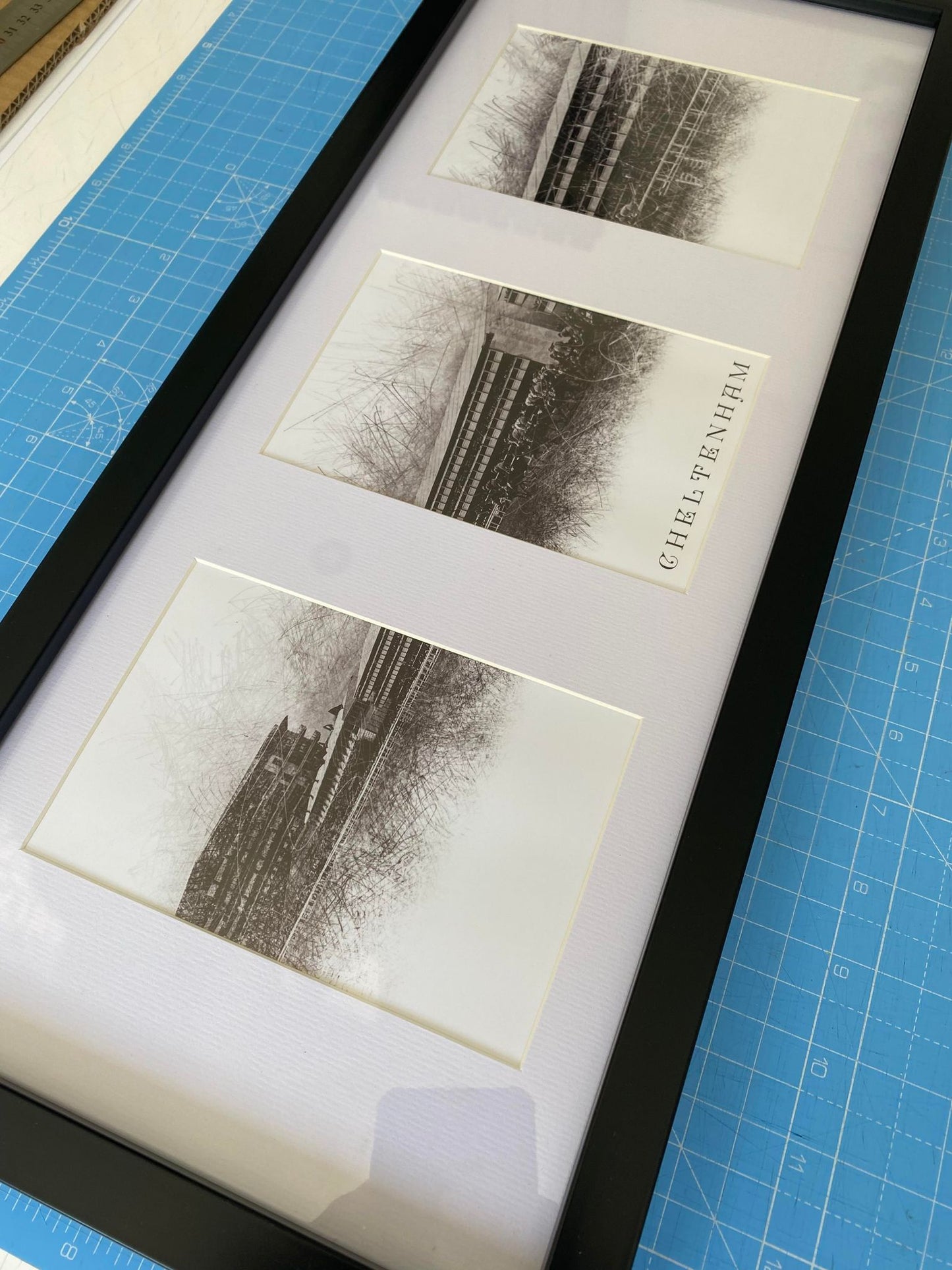 Cheltenham racecourse 50 x 23 cm gloss finish triptych framed