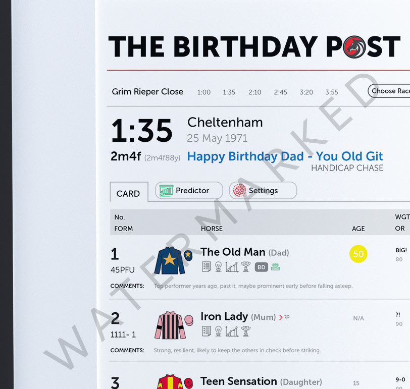 Unique Editable Horse Racing Race Card Gift - Digital Print