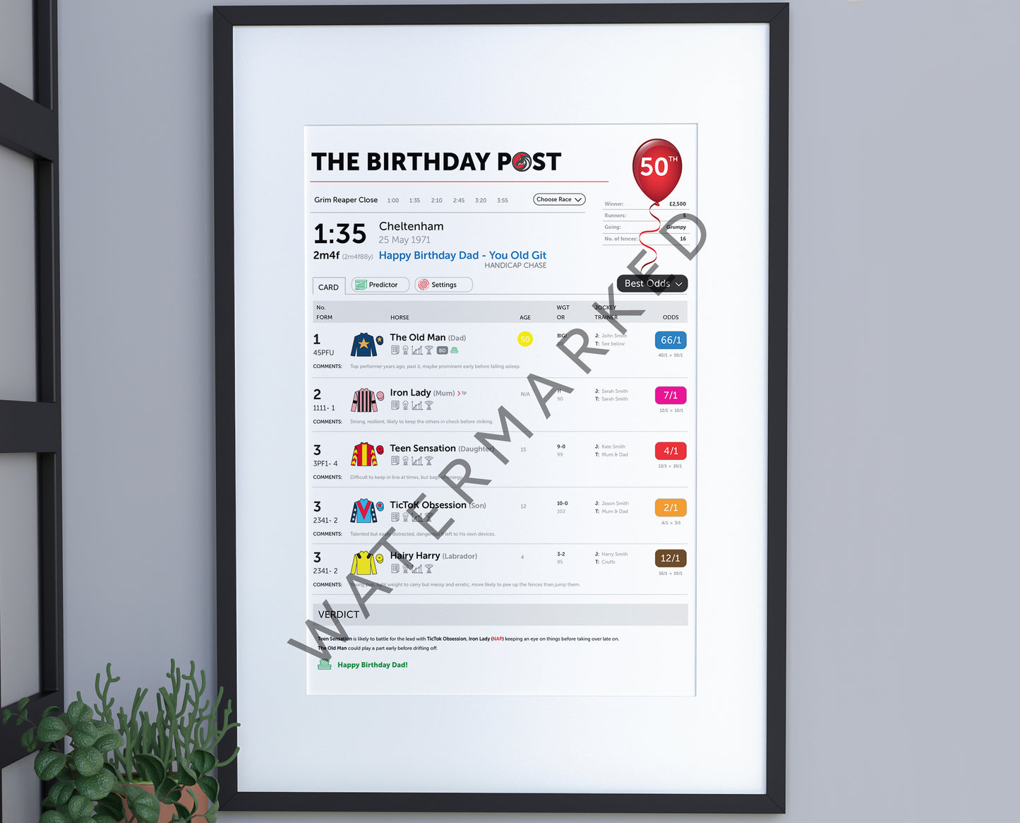 Unique Editable Horse Racing Race Card Gift - Digital Print
