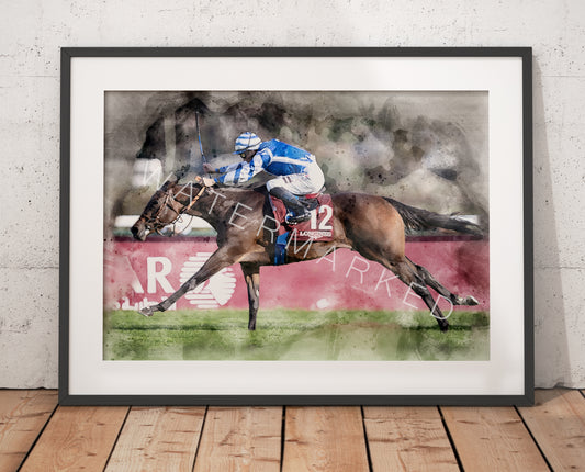 Blue Rose Cen Racehorse Print - Digital Watercolour Art