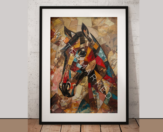Cubist Style Racehorse Print - Digital Art