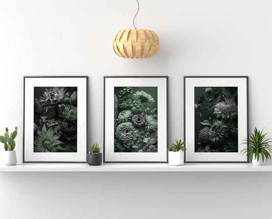 Floral Triptych Set - Digital Art
