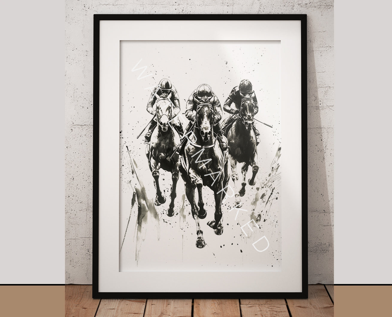 Racehorse Art Black Ink on White Paper Print - Digital Art