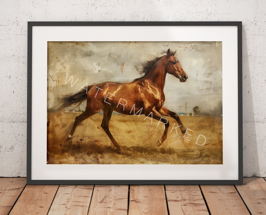 Racehorse Oil Painting Print - Digital Art