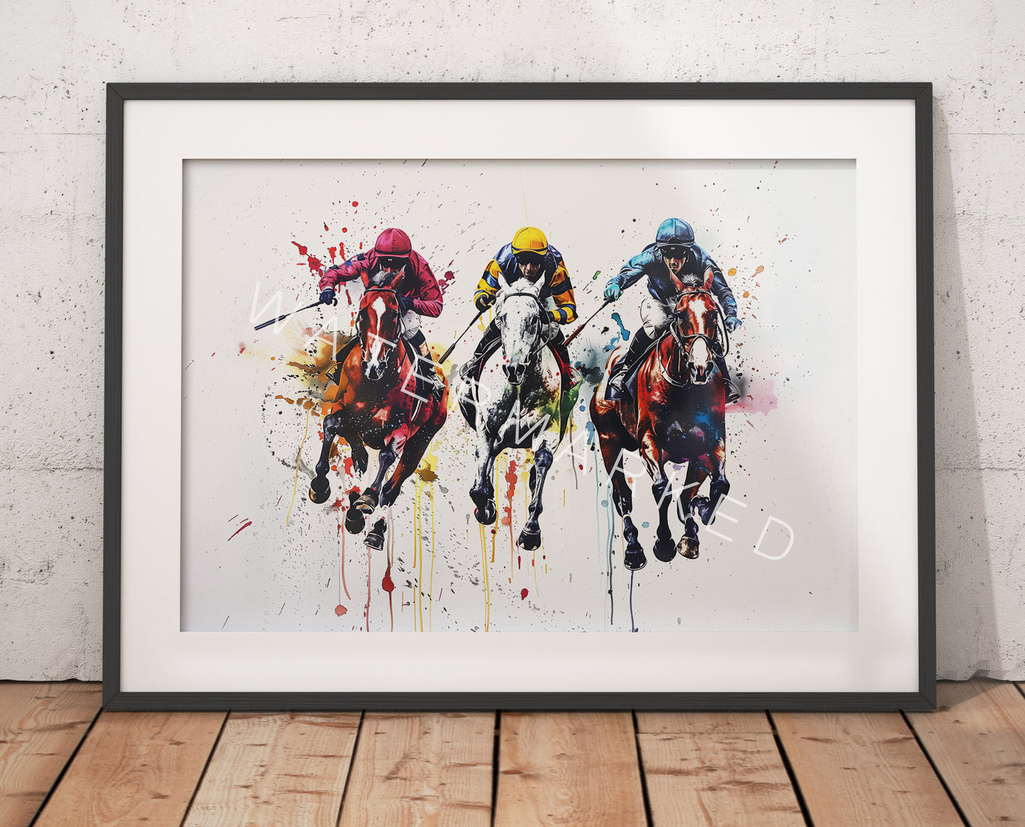 Racehorse Print -  Splashes of Ink on White Paper - Digital Art