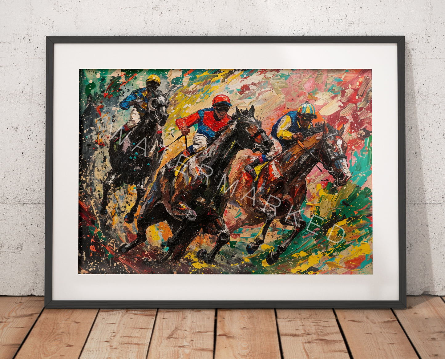 Oils and Splatters - Racehorses Racing Print - Digital Art