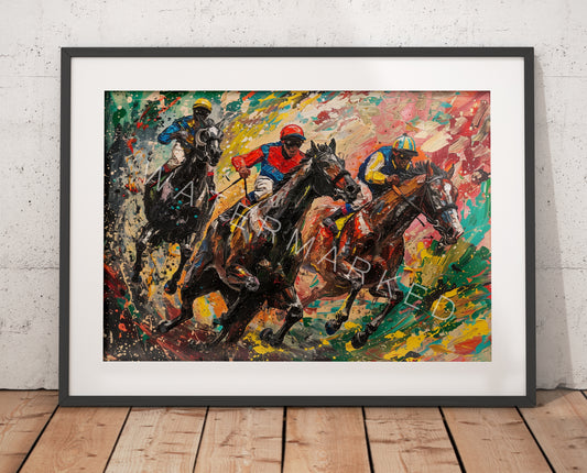 Oils and Splatters - Racehorses Racing Print - Digital Art