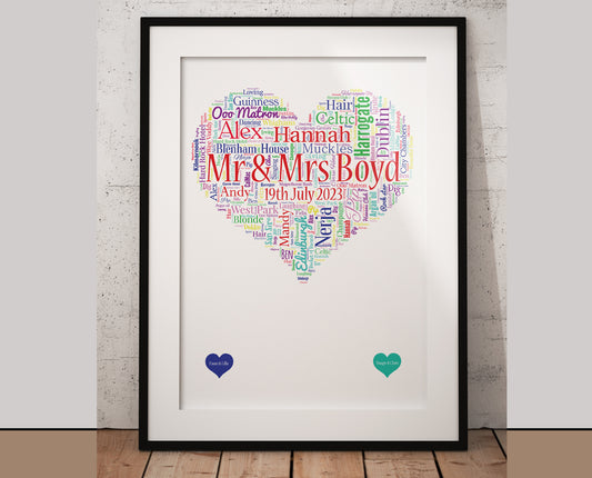 Wedding / Engagement / Celebration - Heart Shaped Digital Word Art Print