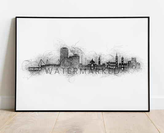 Cardiff City in Wales Skyline Print Cityscape - Digital Print