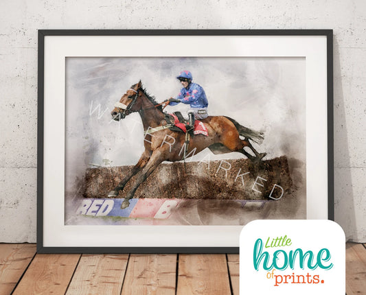 Cue Card Racehorse Print - Digital Watercolour Art