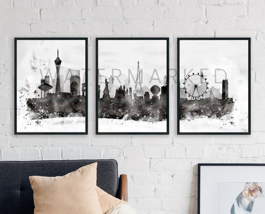 Las Vegas Skyline Print Cityscape - Digital Watercolour Print