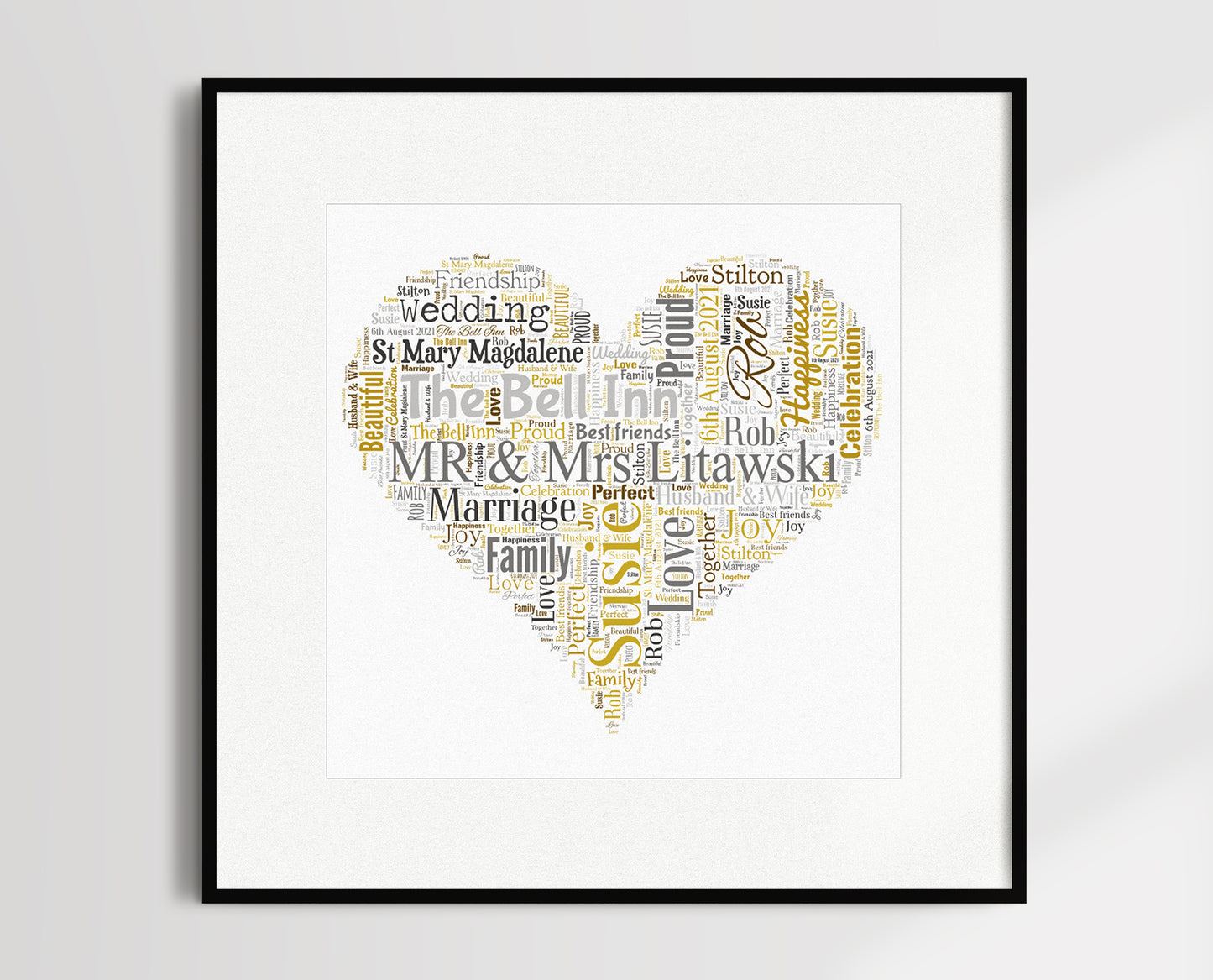 Wedding / Engagement / Celebration - Heart Shaped Digital Word Art Print