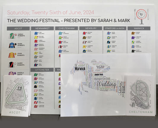 Racecourse Wedding Set - A5 Racecourse Prints - Optional Table Plan - For Wedding Table Name / Centre Pieces & More